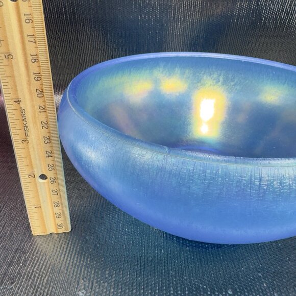 Fenton Celeste Stretch Glass Blue Iridescent Console Bowl Dish Shiny Finish Bowl - Picture 2 of 14
